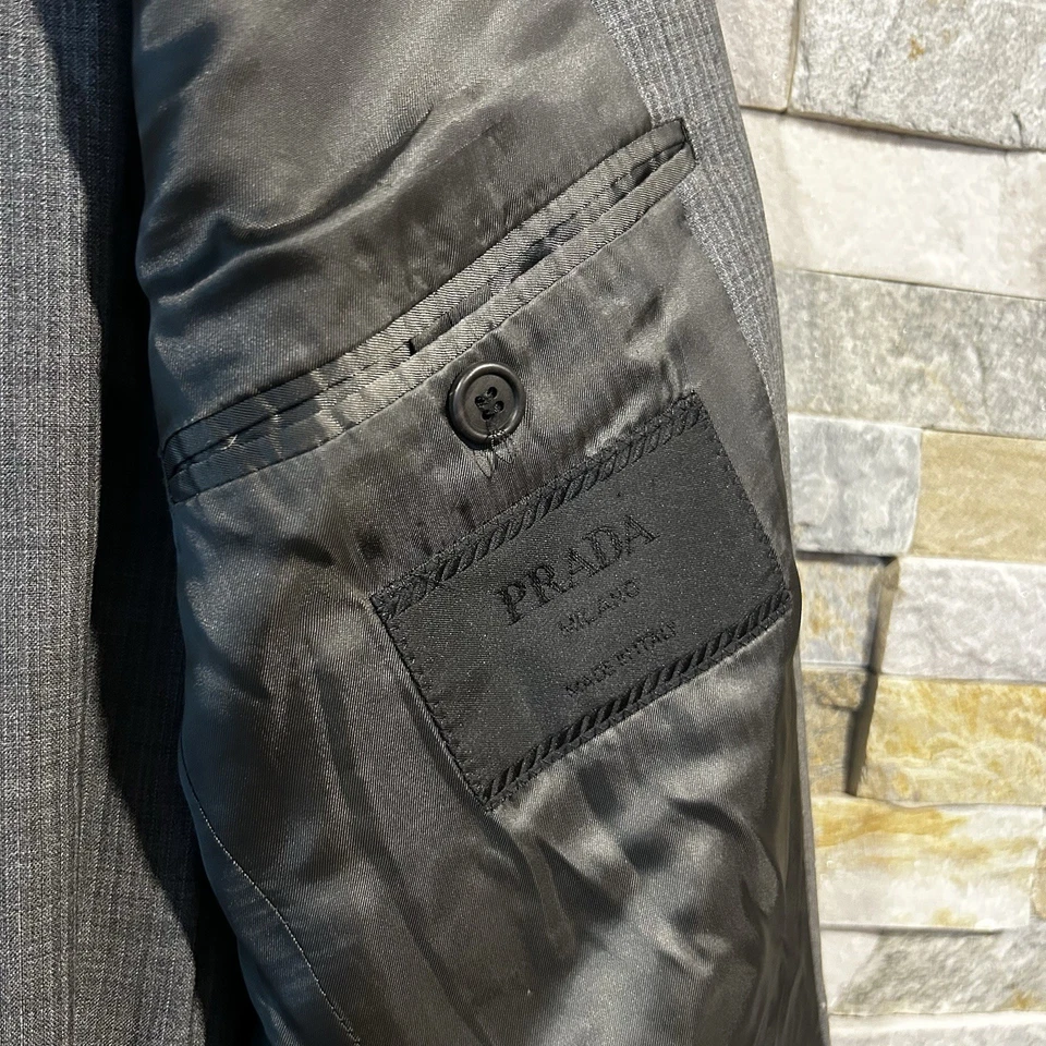 Traje y pantalón Prada 2 piezas talla 42R US/52R 34 por 32 gris a rayas Foto 3 de 4