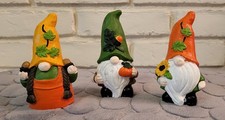 Gnome Harvest Fall Figurine Statue Decor Ornament Indoor/Outdoor 5" Set Of 3 NWT