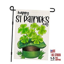 Happy St Patricks Day Burlap Garden Flags 12x18 Inch Double Sided, 12" X 18"