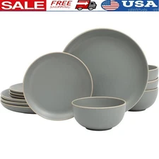 12-Piece Dinnerware Set Service 4 Stoneware Durable Modern Design Microwave Safe
