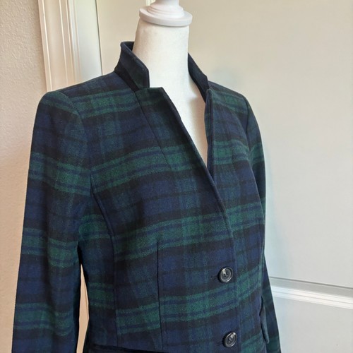 NWOT Talbots Black Watch Velvet Wool Blend Green Plaid Blazer 6 Career - Picture 4 of 10