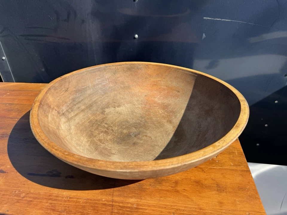 ANTIQUE LARGE 15 INCHES PRIMITIVE WOOD BOWL DOUGH - Image 4 of 4