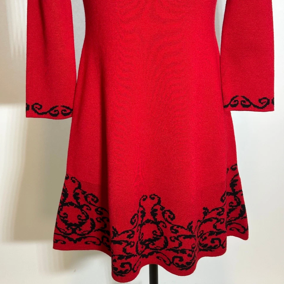 全新无标签 JH Jessica Howard 红色 3/4 袖毛衣连衣裙假日女式小号 PM 码 — 第 3/4 张图片