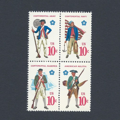 Revolutionary War Soldiers & Sailor Uniforms Mint Set of 4 Stamps 48 Years Old! - Picture 1 of 5