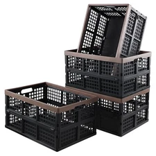 42 Quart Plastic Milk Crates Stackable Collapsible Storage Crate, 2/3/4-Packs
