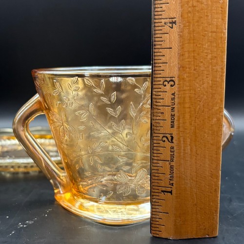 JEANNETTE Iridescent Floragold Pressed Glass Creamer & Sugar Bowl no lid PRETTY - Picture 10 of 16