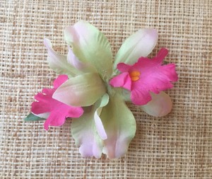 Natural Pink Green Double Orchid Hair Flower Clip Rockabilly Pinup