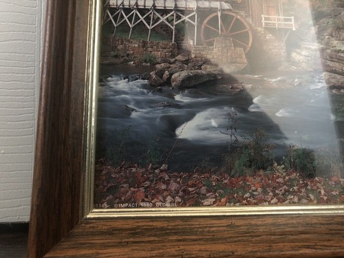 Vintage Old Grist Mill Photo Landscape Fall Colors Stream Wooden Frame 10X12 80s - Picture 9 of 18
