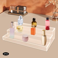 2Pcs 3-Tier Clear Acrylic Display Stand Step Shelf Jewelry Cosmetic Storage Rack