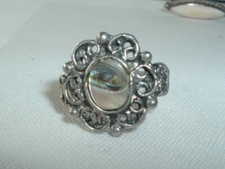 VINTAGE ABALONE SHELL RING SIZE 6 WITH ADJUSTABLE BAND