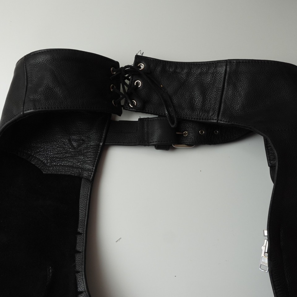 Leather Biker Chaps Mens Large Motorcycle Bike Zipper Snap Lace