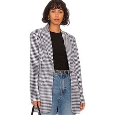 NWT FAVORITE DAUGHTER Gingham Navy Collared Relaxed Single Breasted Blazer XS