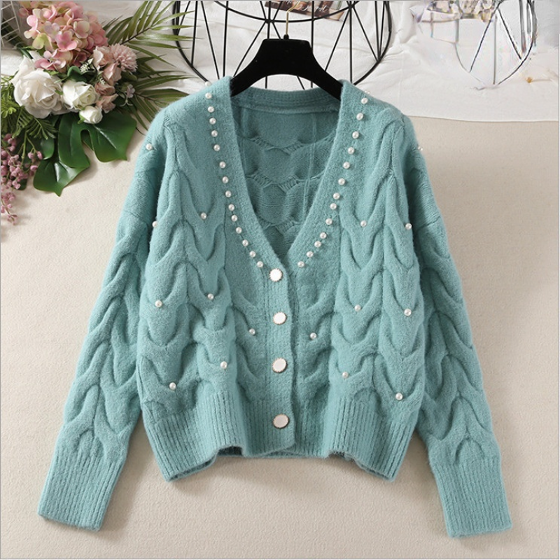 Ladies Cardigan Top Faux Pearl Sweater Jacket Outdoor