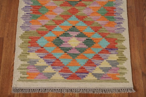 Dual-Sided Kilim Kelim Runner Rugs Flatweave Wool Carpet 6' 6'' X 2' 1'' - Picture 4 of 10