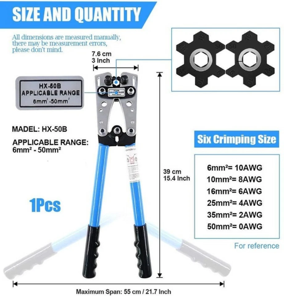 Alicate de terminal crimpadora de terminales de terminales de cable grande 1 pieza herramienta de prensado de terminales de cable 6-50 mm² Foto 2 de 4