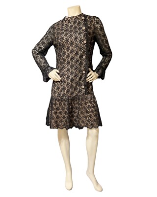 VTG 1950s "ELINOR GAY ORIG* Party Dress Black Lace Over Nude Lining Drop  Waist | eBay
