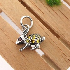 Bunny Rabit Sterling Silver 925 Easter Charm/ Pendant with Citrine and Garnet.