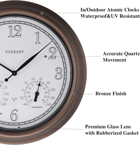 18" Illuminated Atomic Wall Clock - Weatherproof with Temperature & Humidity - Picture 6 of 11