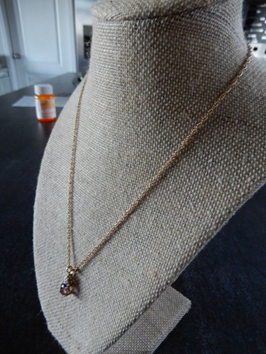 Gold Tone Lab Created Amethyst & CZ's Rectangle Necklace 18" - Picture 5 of 10