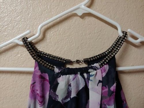 Jessica Simpson NWT NAVY MULTI Floral-Print Halter Dress w Necklace. Read below - Picture 5 of 7