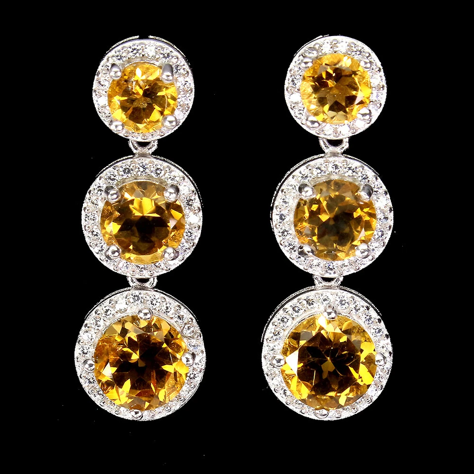 925 Sterling Silver Earrings Round Peridot Citrine Garnet Amethsyt 7mm Gemstone - Image 2 of 4