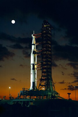 APOLLO 17 SATURN V AT LAUNCH PAD 39A UNDER FULL MOON 4X6 NASA PHOTO REPRINT