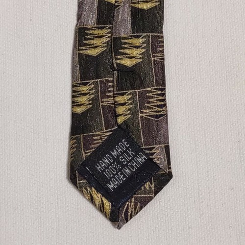 KEITH DANIELS 100% Silk Hand Made Olive Green & Gold Urban Necktie Executive Tie - Picture 9 of 12