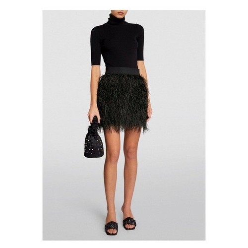 New! NWT ALICE + OLIVIA Cina Ostrich Feather High Waist Black Mini Skirt $895 - Picture 3 of 10
