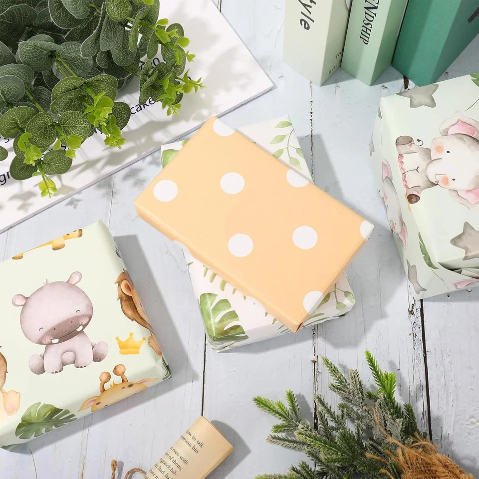 12张婴儿淋浴包装纸丛林野生动物园野生动物礼品包装纸折叠 — 第 4/4 张图片