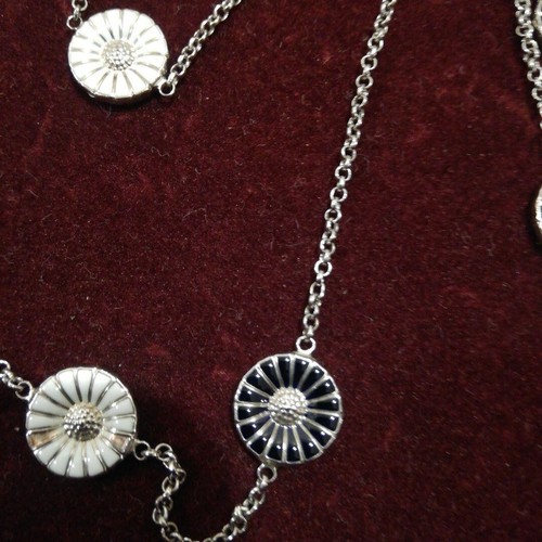 GEORG JENSEN Chain Long Daisy Necklace Pendant Black Enamel White w/box Used - Picture 4 of 9
