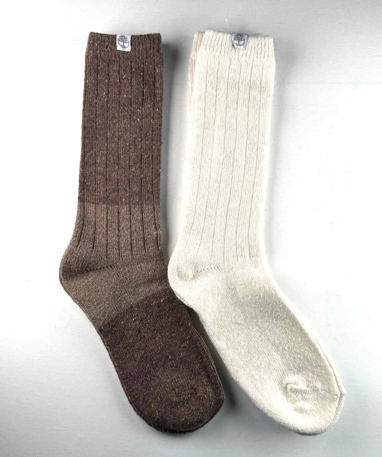 Timberland Womens 2 Pair Wool Blend Boot Socks Shoe Size 6.5-9.5 Brown Ivory