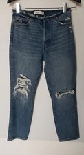 ABERCROMBIE  FITCH WOMEN'S THE BOYFRIEND MID RISE JEANS DISTRESSED BLUE 25/0