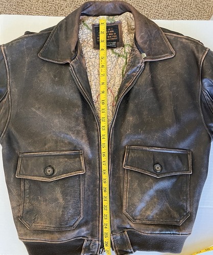 Avirex - Chaqueta de vuelo de cuero G-1 - Fuerza Aérea del Ejército de los Estados Unidos - Mapa - Años 80 - Grande - Imagen 17 de 17