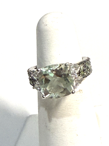 KH Brand Sterling Silver Aquamarine & White Sapphire Ladies Ring Size 5 - Picture 2 of 4