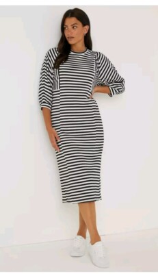 Matalan Black Stripe Column Jersey Midi Dress size 12