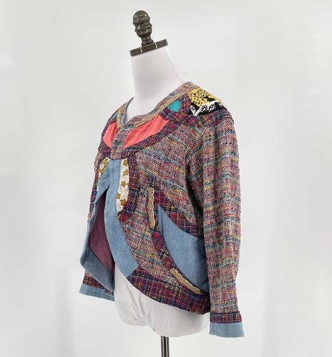 Tsumori Chisato Mixed Media Jacket Sz 2 Tweed Blazer Colorful - Picture 2 of 6