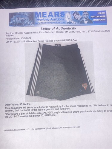 2011-12 Milwaukee Bucks Team Issue NBA Basketball Shorts Adidas 4XL +2 w/ COA - Picture 3 of 9