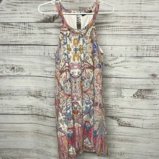 Doe & Rae Swing Dress Small White Pink Blue Sleeveless