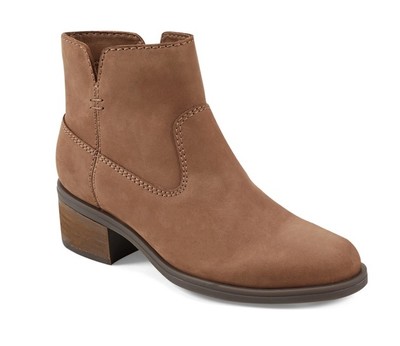 New Earth Oslo Leather Stacked Block Heel Side Zip Ankle Bootie Brown Size 11M