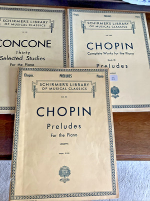 3 Chopin Preludes, Complete Works,, Concone Thirty Studies for Piano Schirmer