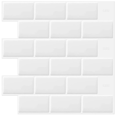 White Peel and Stick Subway Tile Brick Backsplash Self Adhesive Wall Tiles fo...
