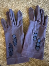 Vtg 50s Brown Black Beaded Dress Gloves Short 1960s As Is 