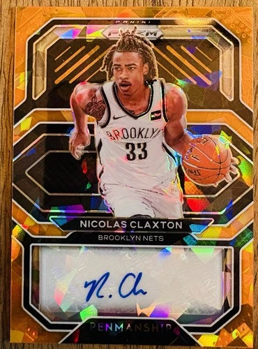 Nicolas Claxton 2020-21 Panini Prizm Penmanship #PE-NCL Orange Ice Auto Nets