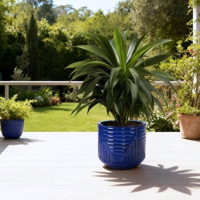 16in Dia Round Ceramic Planters Drainage Holes Indoor Outdoor Home Garden Patio