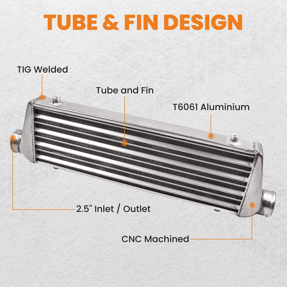 Intercooler universal de aluminio de montaje frontal de 27"" X 7"" X 2,5"" diseño de tubo y aleta Foto 4 de 4