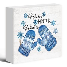 Christmas Decorations Warm Winter Wishes Snowflakes Wood Box Sign Xmas Gift 5x5"