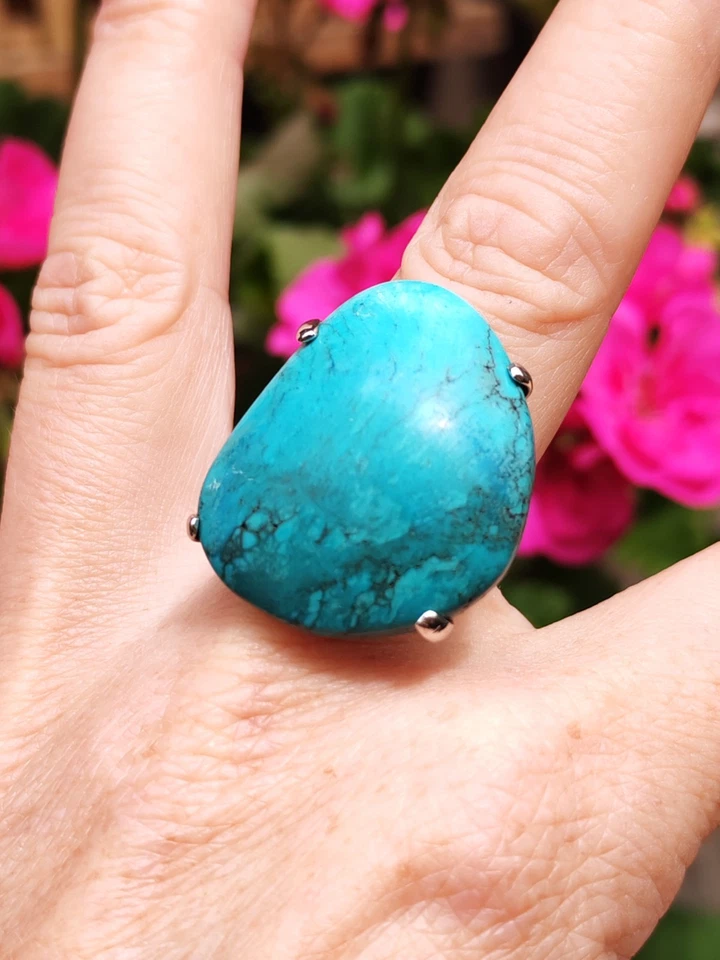 bague en argent poinçonnée et turquoise - Photo 2/4