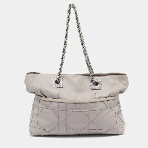 Sac fourre tout Dior gris cannage cuir granville maillon chaîne