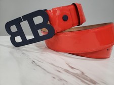 Bally Mirror Logo orange  blue Leather Belt Men's