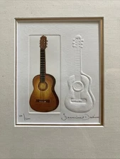 Vintage Embossed Etchings Guitars By Francine Desbiens Canadian Signed Numbered